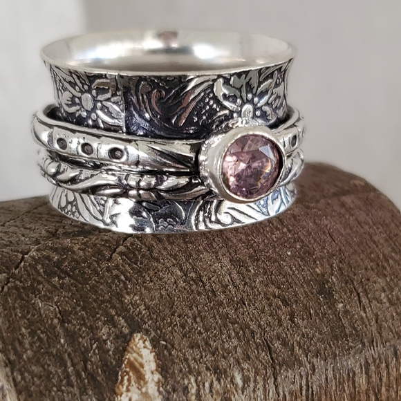 New Pink Topaz Silver Spinner Meditation Ring - Picture 8 of 8